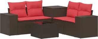 vidaXL Juego De Sof&aacute; 6 Uds. Marr&oacute;n Y Rojo Rat&aacute;n Sint&eacute;tico Y Acero Vidaxl