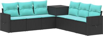 vidaXL Juego De Sof&aacute; 7 Uds. Negro Y Azul Rat&aacute;n Sint&eacute;tico Y Acero Vidaxl