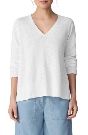 Eileen Fisher Organic Linen & Organic Cotton V-Neck Sweater in White at Nordstrom Rack, Size X-Small
