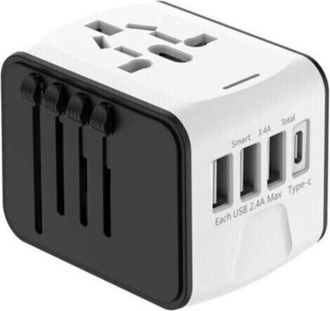 OEM Adaptador De Viaje Internacional Universal Con 3 Puertos Usb Y 1 Puerto Tipo C, 1500 W, Enchufe Franc&eacute;s A Ee. Uu., Canad&aacute;, Reino Unido, Ue, Australia,