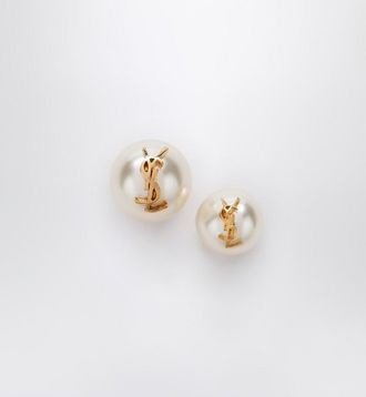 Saint Laurent Asymmetrical earrings with pearl and Cassandre logo