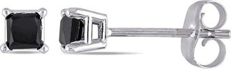 Amour 1 CT TW Princess Cut Black Diamond Stud Earrings In 10K White Gold