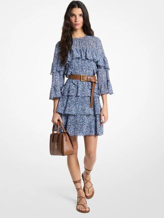 Michael Kors Floral Print Georgette Ruffle Mini Dress