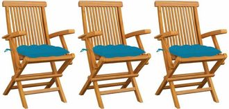 vidaXL Vidaxl - Sillas De Jard&iacute;n 3 Uds Madera Teca Con Cojines Azul Claro
