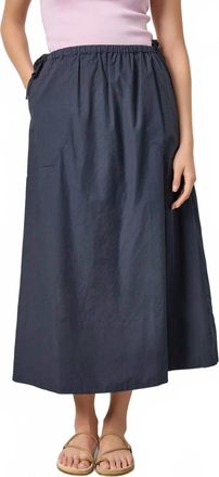Lilla P Poplin A-Line Midi Skirt In Navy