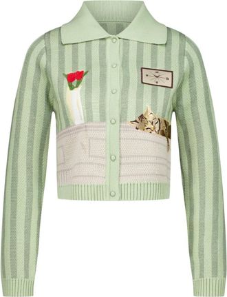 House of Sunny cat-design cardigan - Green