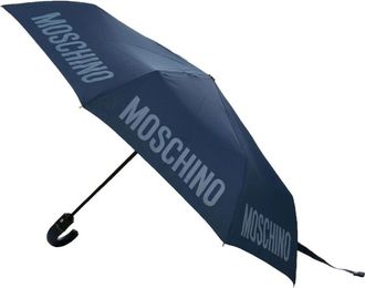 Moschino Blauw Logo Print Compacte Paraplu - unisex - Paraplus - Blauw - ONE Size - Accessoires