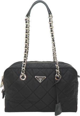 Prada Black Nylon Leather Tote Bag (Pre-Owned)