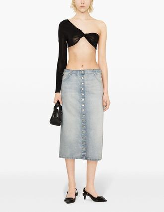 Courr&egrave;ges Womens Denim Midi Skirt - Light Blue Cotton - Size EU 40 (Womens)