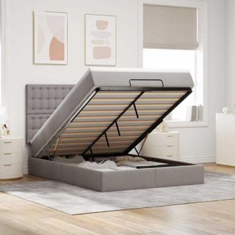vidaXL Estructura De Cama Otomana Colch&oacute;n Tela Gris Pardo 140x190cm Vidaxl