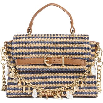 Madden Girl Straw Top Handle Bag in Natural/Navy Stripe at Nordstrom Rack