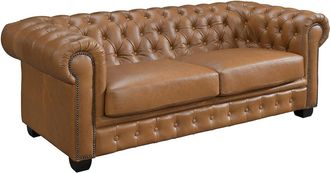 Vente-Unique Sof&aacute; chesterfield de 3 plazas BRENTON 100% piel de b&uacute;falo - Caramelo vintage
