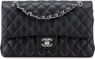 Chanel Borsa a spalla Classic Double Flap media in pelle Caviar 2010-2011 - Nero