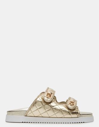 Steve Madden Schmona Sandals Womens US Gold Leather Slip On Slide ZOGG3108