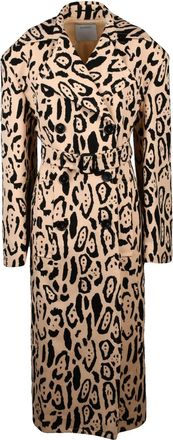 Sportmax Grembo Cotton Trench Coat With Abstract Animal Print And Belted Waist