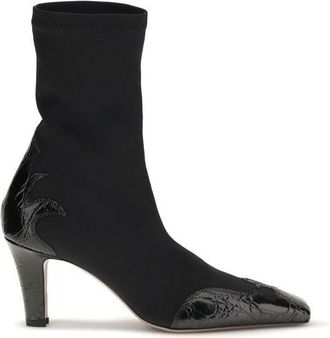 PARIS TEXAS Black Calf Leather Bos Taurus Ankle Womens Boots