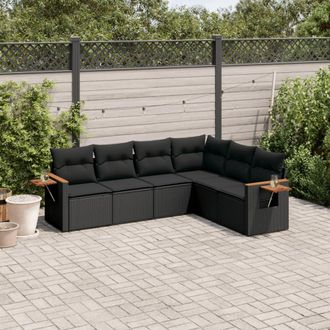 vidaXL Set De Sof&aacute;s De Jard&iacute;n 6 Piezas Y Cojines Rat&aacute;n Sint&eacute;tico Negro Vidaxl