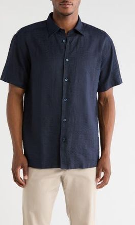 BOSS Cory Short Sleeve Linen Button-Up Shirt in Dark Blue at Nordstrom Rack, Size Xx-Large