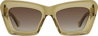 Loewe Chunky Anagram 46mm Rectangular Sunglasses in Shiny Dark Green /Gradient at Nordstrom