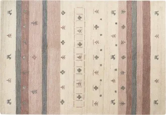Beliani Alfombra Gabbeh De Lana Beige Marr&oacute;n Claro Gris 160 X 230 Cm A Mano Geom&eacute;trico Karli