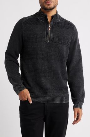 Tommy Bahama Saltwater Textured Cotton Half Zip Sweater in Black at Nordstrom, Size Xxx-Large