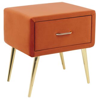 Beliani Mesa De Noche De Terciopelo Naranja Dorado 46 X 38 Cm Caj&oacute;n Dormitorio Flayat