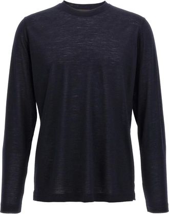Zanone Long Sleeve T-Shirts, male, Blue, XL, Light Wool T-Shirt