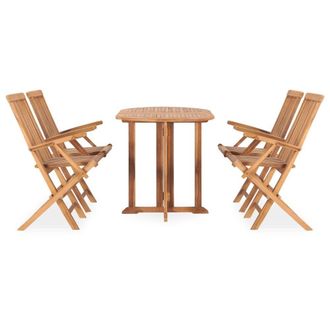 Berkfield Home 5 Piece Folding Outdoor Dining Set Solid Teak Wood in Brown