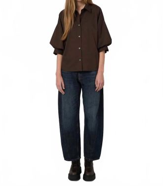 Repeat Stretch Cotton Poplin Blouse In Brown