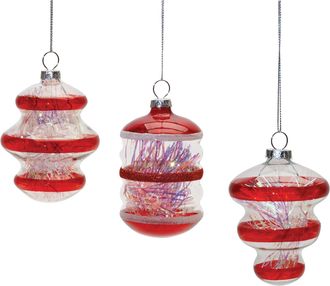 Melrose International Finial Glass Ornament with Tinsel Filling (Set of 12) - Red