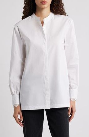 AllSaints Ethel Lace Trim Long Sleeve Woven Shirt in White at Nordstrom Rack, Size 12 Us / 16 Uk