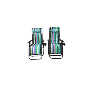 Romo Tumbona Plegable Para Jardin Y Playa, Rayado Azul (pack 2)