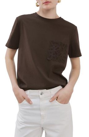 Mango Embroidered Cotton T-Shirt in Chocolate at Nordstrom, Size Small