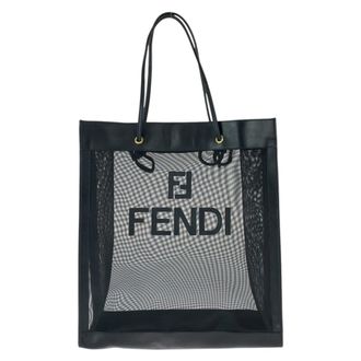 Fendi Black Leather Mesh Shoulder Bag Tote Bag (Pre-Owned)