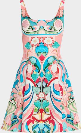 Mary Katrantzou Freya Square-Neck Sleeveless Fit-&-Flare Mini Dress