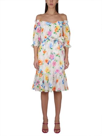 Moschino Multicolor Floral Off Shoulder Dress