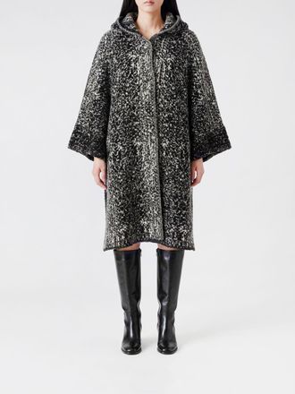 Nude Long Hooded Cape in Abstract Patterned Wool Blend