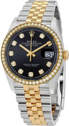 Rolex Datejust 36 Black Diamond Dial Mens Steel and 18kt Yellow Gold Jubilee Watch 126283BKDJ