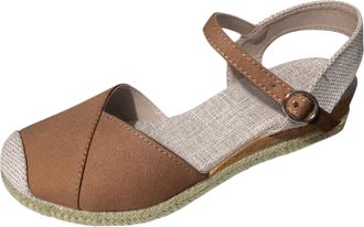 Generic Ladies Wedge Espadrilles Sandals Womens Closed Toe Mid Heel Espadrille Summer Buckle Ankle Strap Flatforms Comfy Casual Holiday Shoes Backless Orthope