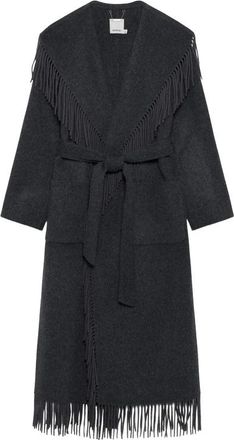 SIMKHAI Carrie Fringe Robe Coat - Dames - Jas met riem - Grijs - XS - Wol - Jassen