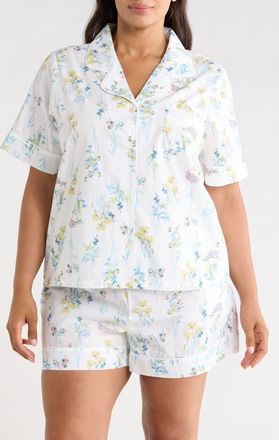 Nordstrom Classic Shirting Short Pajamas in Ivory- Blue Botanical Stems at Nordstrom, Size 1X