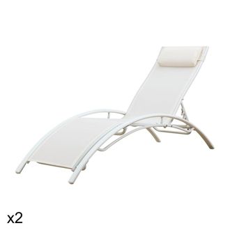 Happy Garden Lote de 2 tumbonas en textileno blanco y estructura blanca
