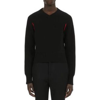 Ferragamo V-Neck Ribbed-Knit Sweater, Size Medium