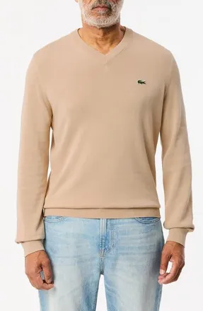 Lacoste V-Neck Cotton Sweater in Viennese at Nordstrom, Size 7