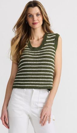 Lands End Blend Texture U Neck Vest Sweater in Washed Moss/ivory Stripe at Nordstrom, Size X-Large