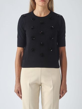Meimeij Maglia girocollo in lana a maniche corte con paillettes