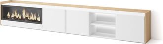 Skraut Home Skraut Home - Mueble Tv, Televisi&oacute;n, Muebles De Sal&oacute;n, Almacenaje, 315x35x50cm, Para Tv Hasta 80, Chimenea El&eacute;ctrica Xxl, Led, Estilo Moderno, Blanco 