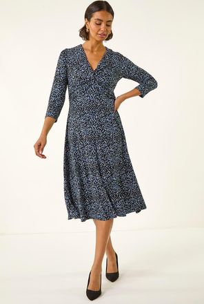 Roman Speckled Twist Front Dress