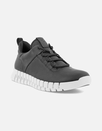 Ecco Mens ECCO Mens Gruuv Leather Elastic Laces Trainers - Black - Size: 8/8.5