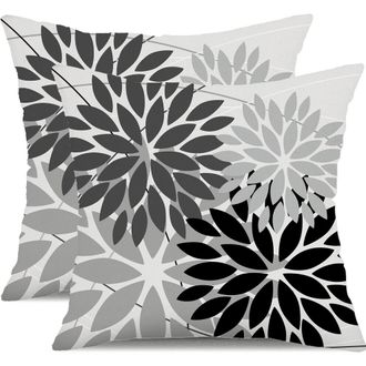 OEM Fundas De Almohada Para Exteriores, 45 X 45 Cm, Juego De 2 Piezas, Impermeables, Con Estampado Geom&eacute;trico En Negro Y Gris Ideales Para Patios, Jardine